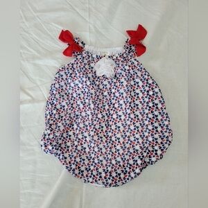 Cuddle Bear heart print patriotic sleeveless bow bubble romper onesie 12m